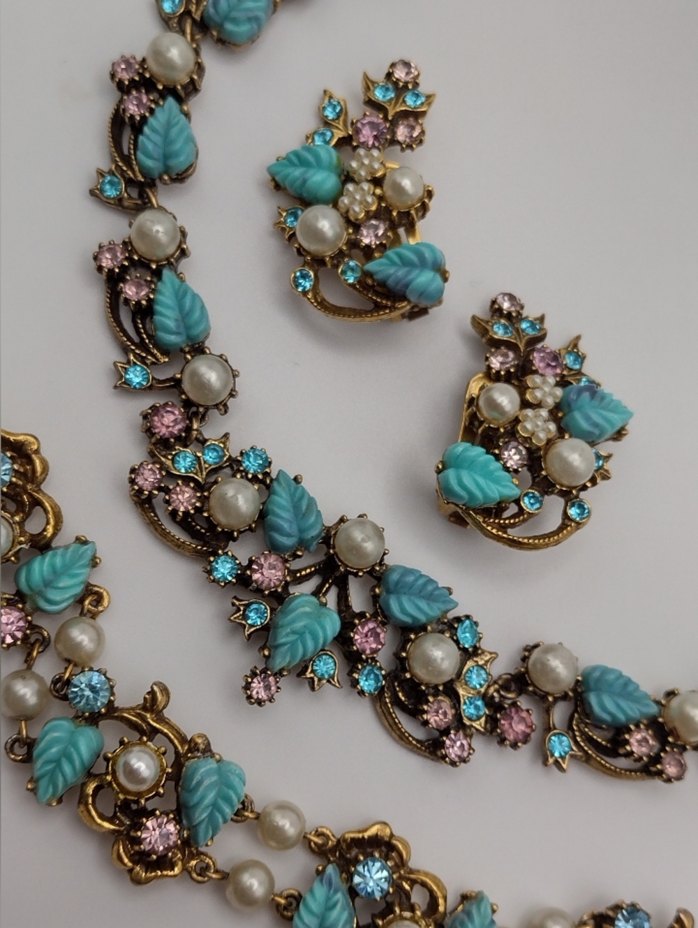 RARE Vintage 1950s Gold Plated Necklace, Bracelet & Clip Earring Set - Florenza - Picture 2 of 16